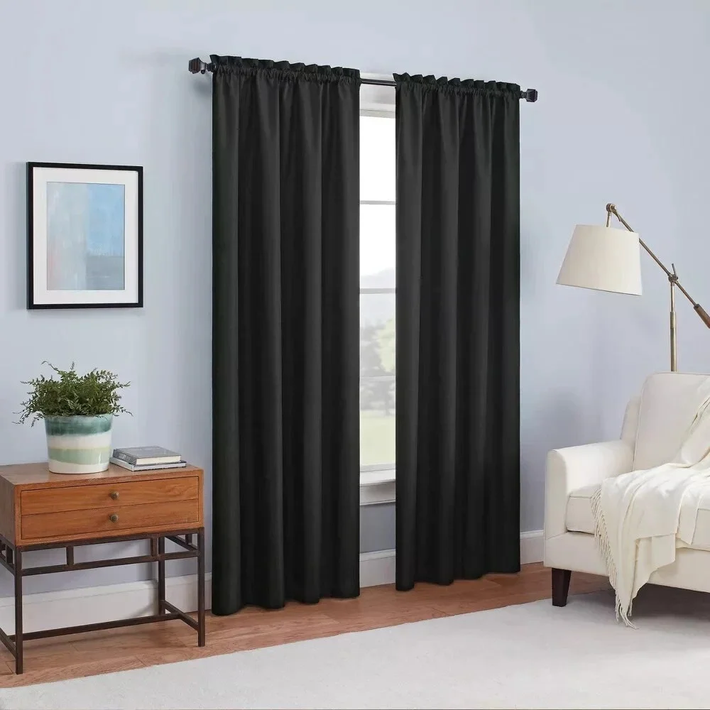 2 pc Blackout Braxton Thermaback Window‎ Curtain Panel - Eclipse - Black